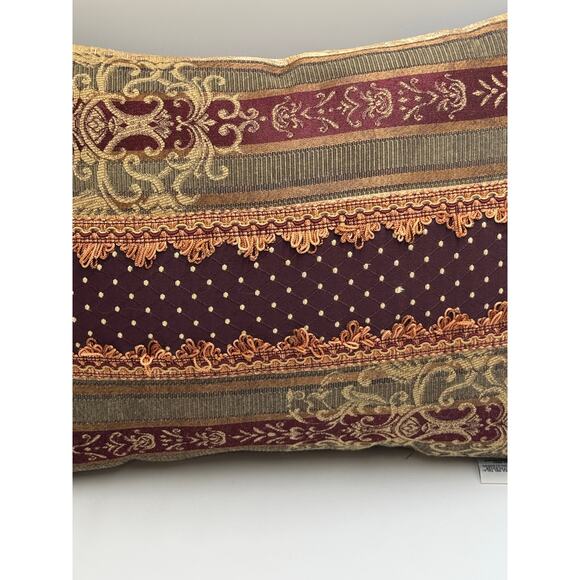 Croscill Home Tapestry Accent Pillow Boudoir Burgundy Gold Fringe Rectangular - Picture 3 of 12